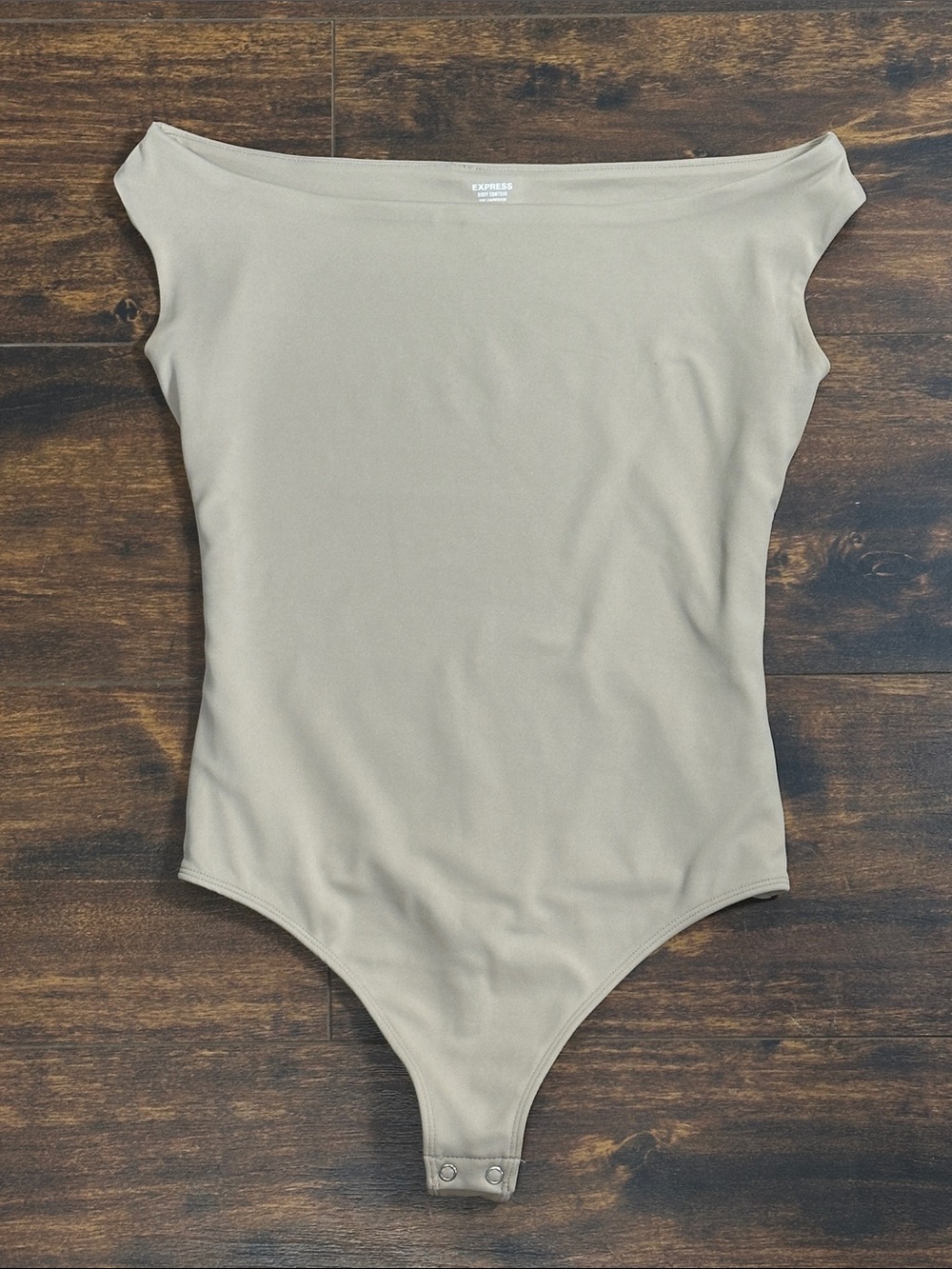 Express Body Contour Off Shoulder Thong Bodysuit XS Beige ✨ Like New